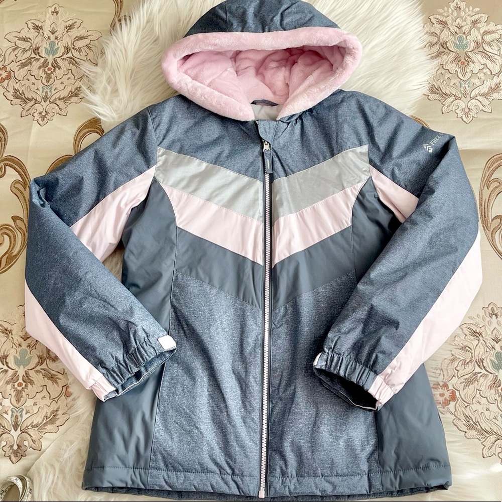 Free Country Girls Pink/Gray Water Resistant Puffer Jacket NWT Size 14